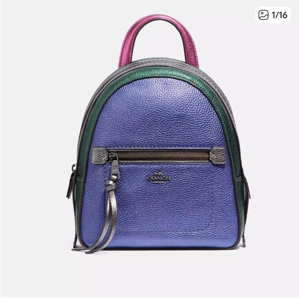 Mini Coach color block Purple and Green Leather Backpack